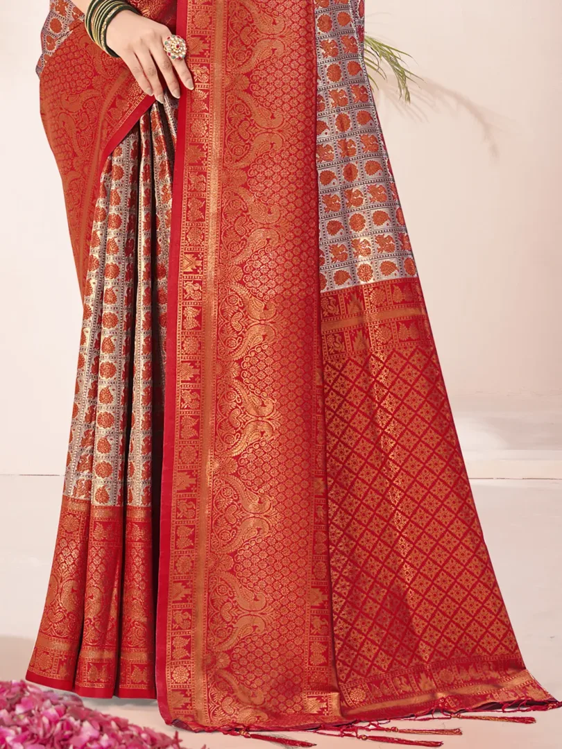 Red Silk Woven Work Festival Saree