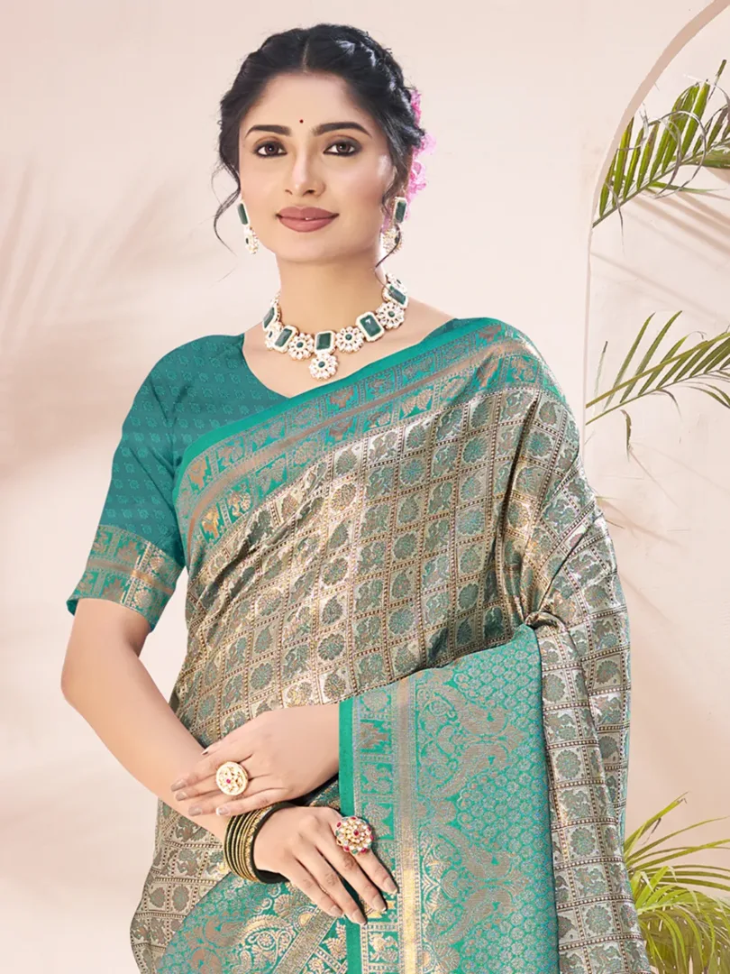 Sky Blue Silk Woven Work Festival Saree