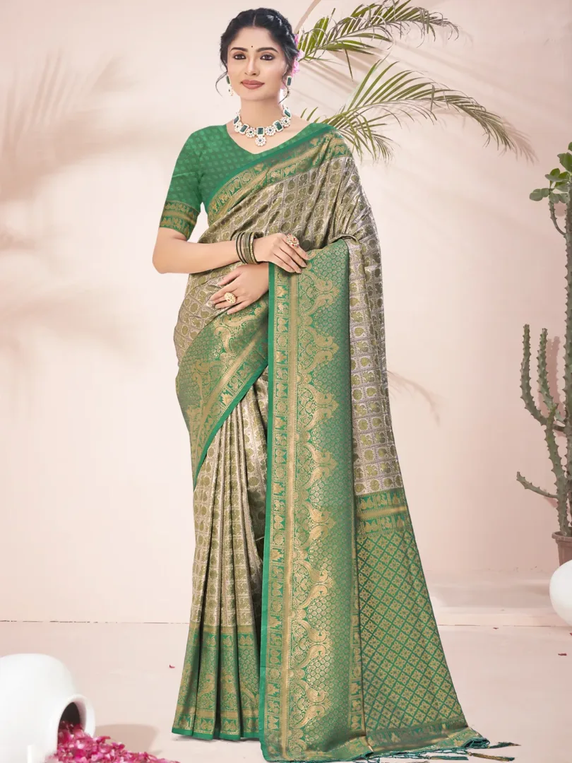 Green Silk Woven Work Festival Saree