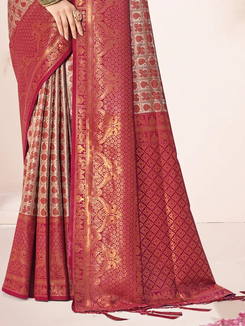 Maroon Silk Woven Work Festival Saree