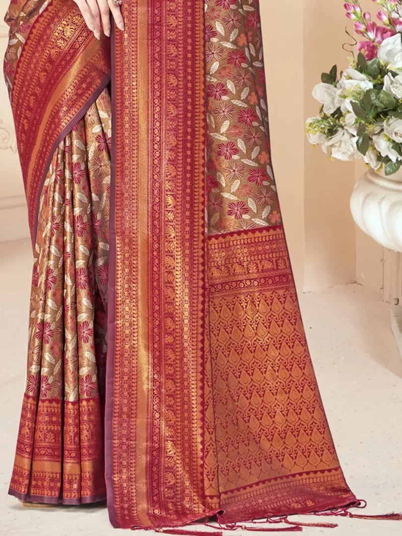 Maroon Silk Woven Work Traditional Saree