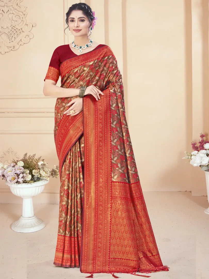 Red Silk Woven Work Traditional Saree