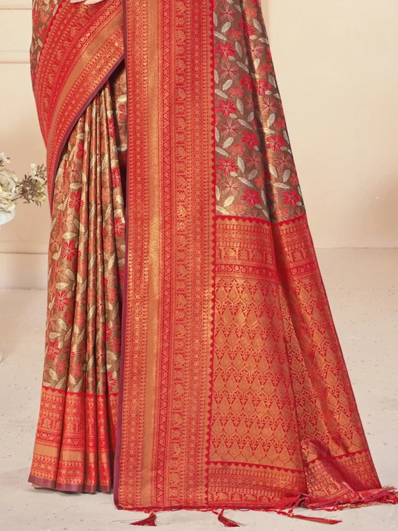 Red Silk Woven Work Traditional Saree