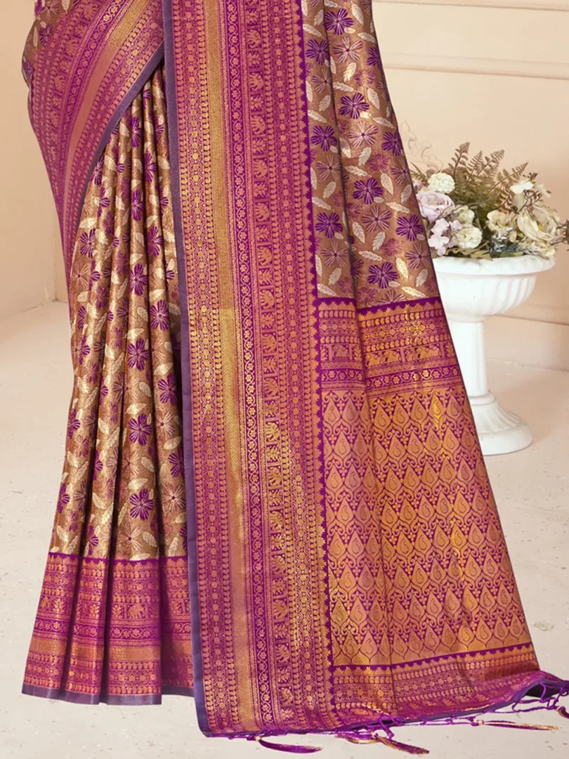 Wine Silk Woven Work Traditional Saree