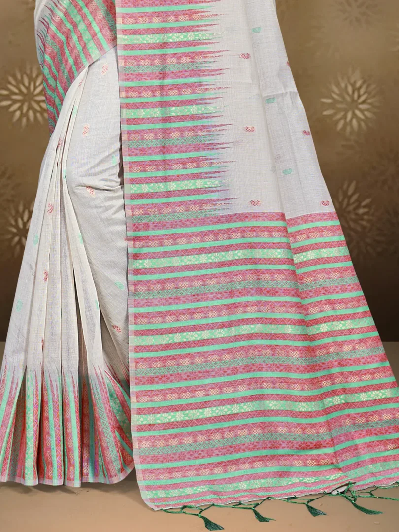 Cream Cotton Woven Work Traditional Saree