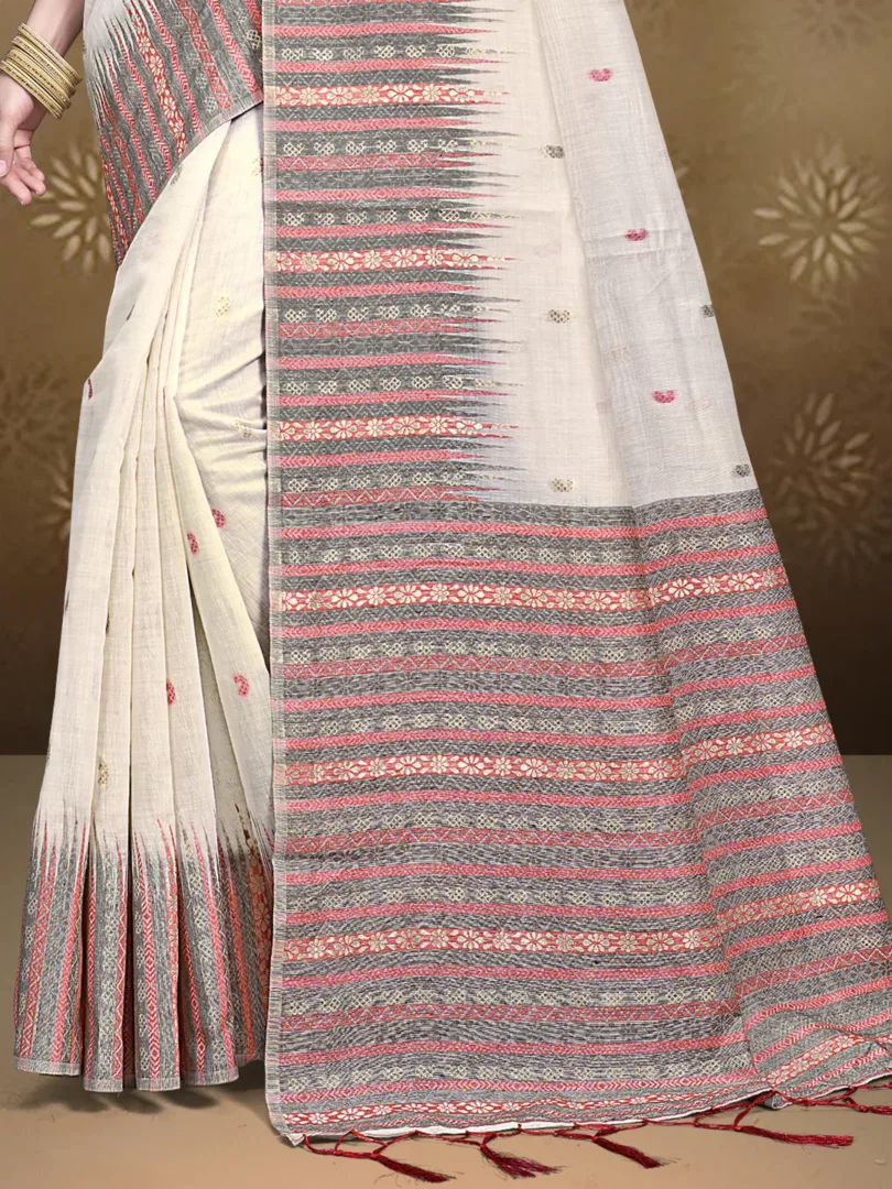 Cream Cotton Woven Work Traditional Saree