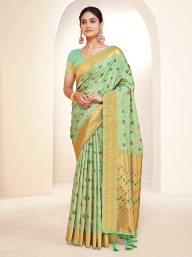 Green Banarasi Silk Woven Work Traditional Tassels Saree