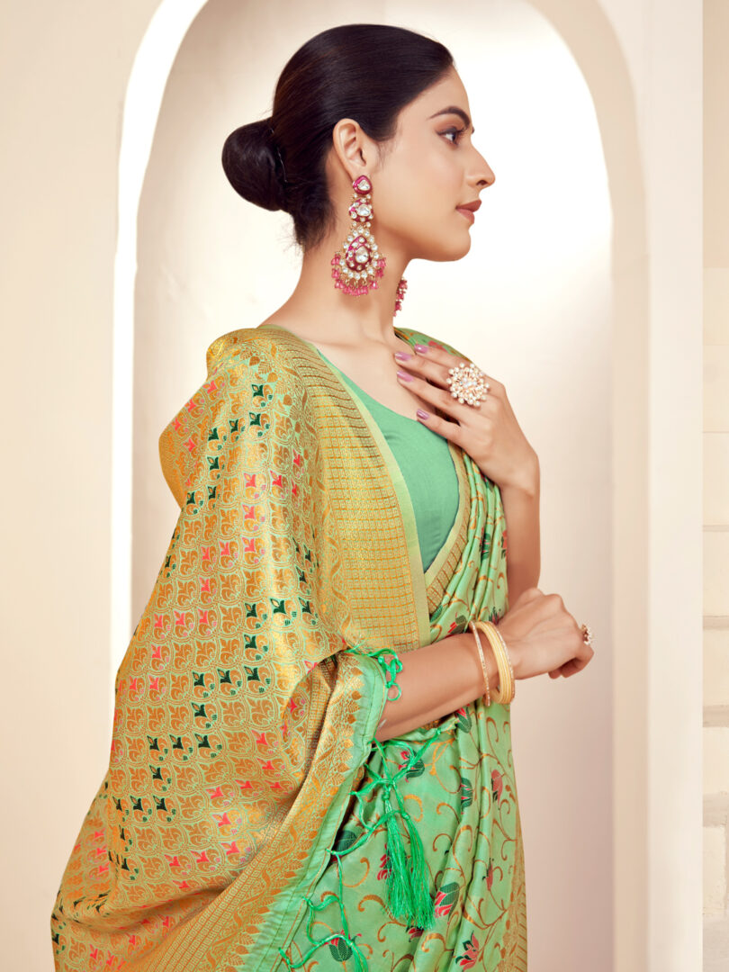 Green Banarasi Silk Woven Work Traditional Tassels Saree