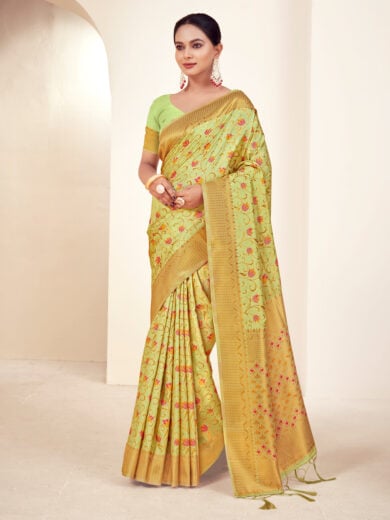 Light Green Banarasi Silk Woven Work Traditional Tassels Saree