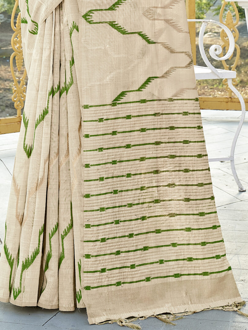 Green Cotton Woven Work Party Wear  Saree