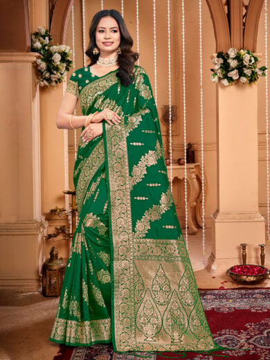 Green Silk Woven Work Traditional Tassels Saree