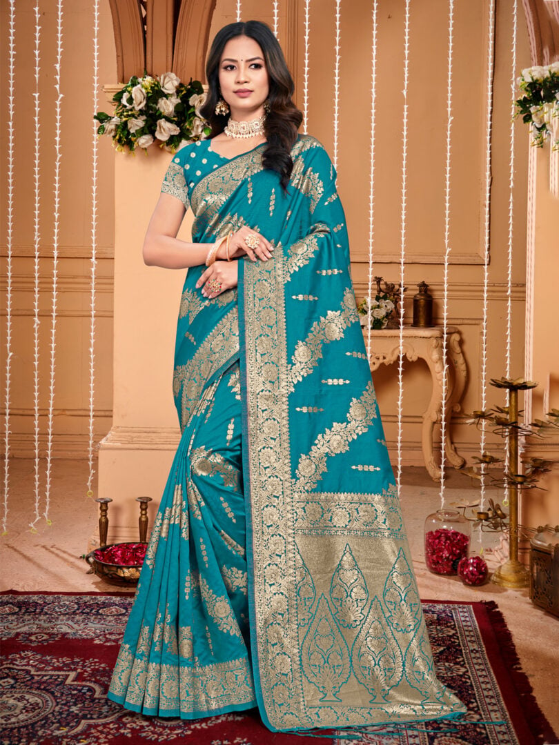 Sea Green Silk Woven Work Traditional Tassels Saree