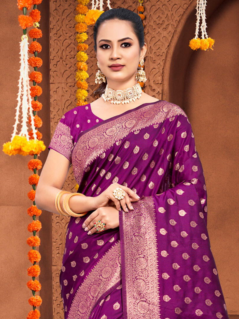 Wine Silk Woven Work Traditional Tassels Saree