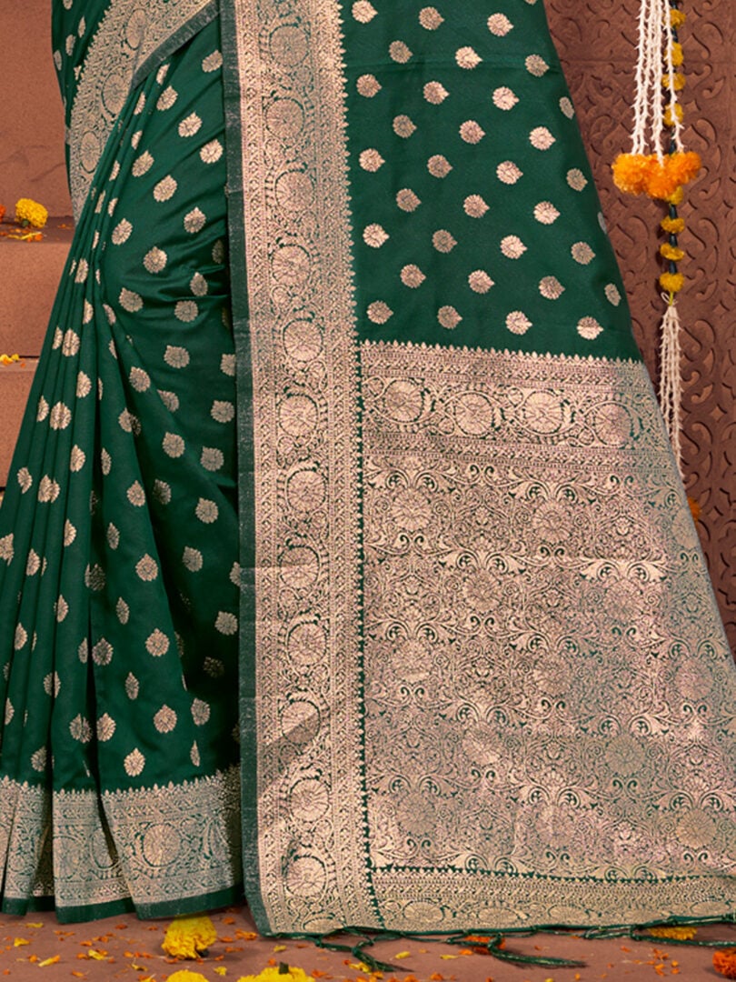 Dark Green Silk Woven Work Traditional Tassels Saree