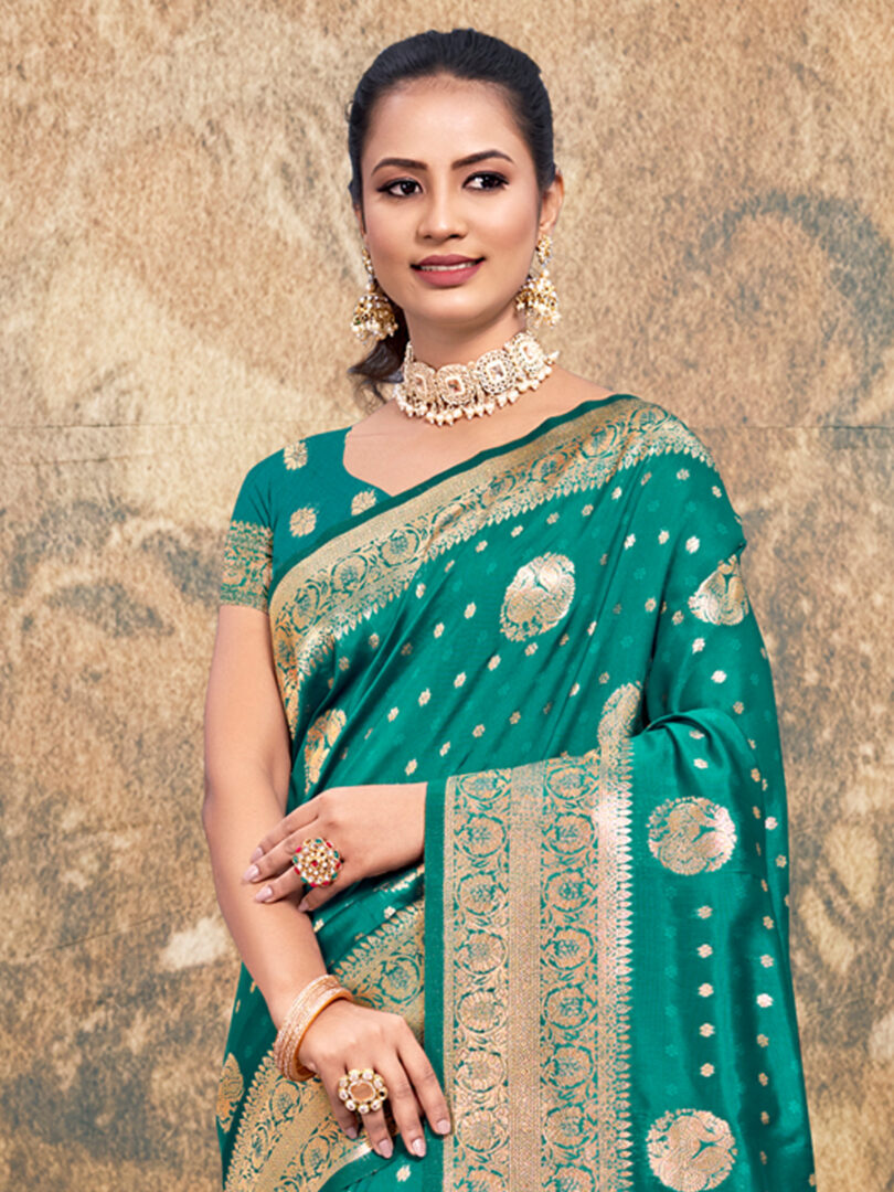 Turquoise Silk Woven Work Traditional Tassels Saree