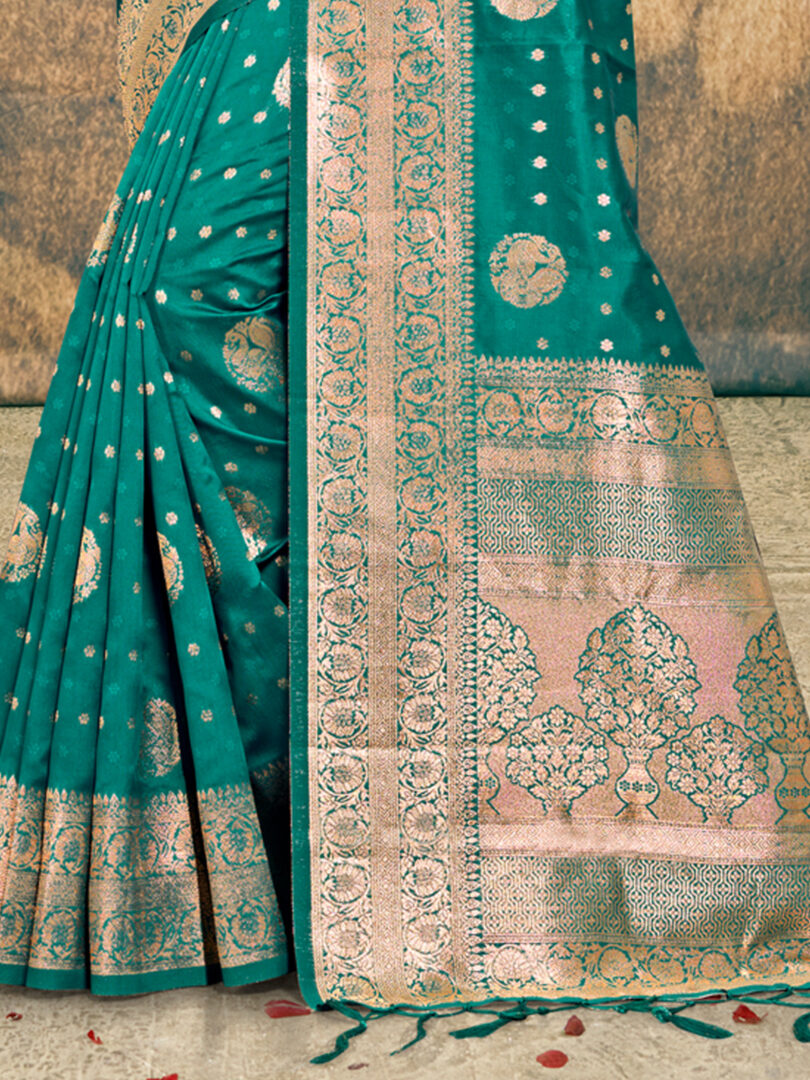 Turquoise Silk Woven Work Traditional Tassels Saree