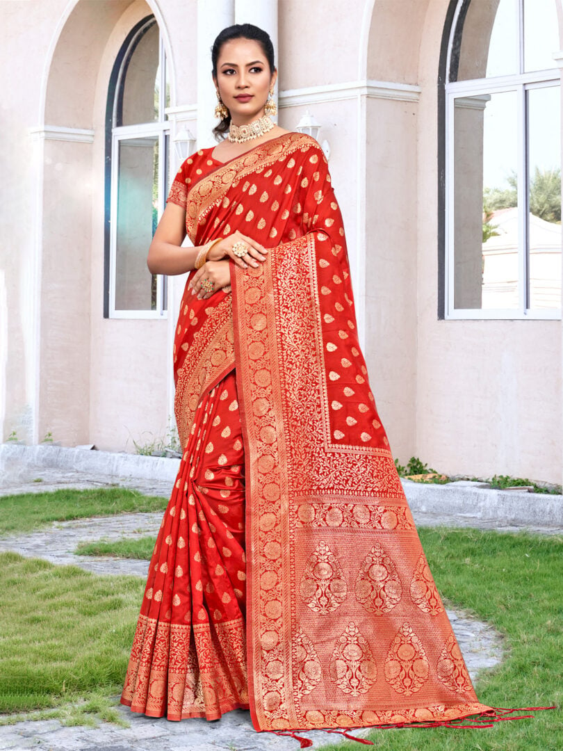 Red Silk Woven Work Traditional Tassels Saree