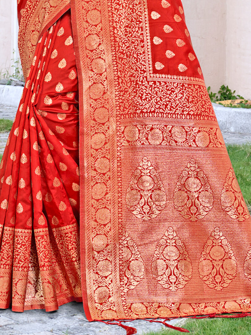 Red Silk Woven Work Traditional Tassels Saree