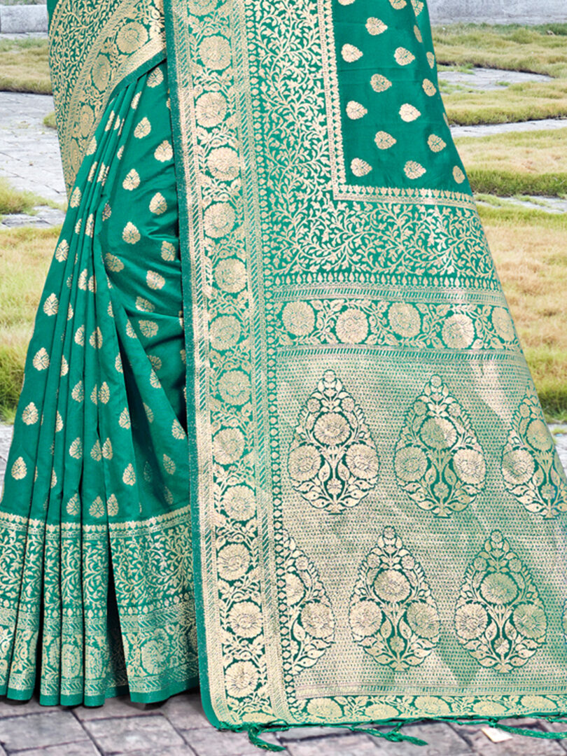 Turquoise Silk Woven Work Traditional Tassels Saree