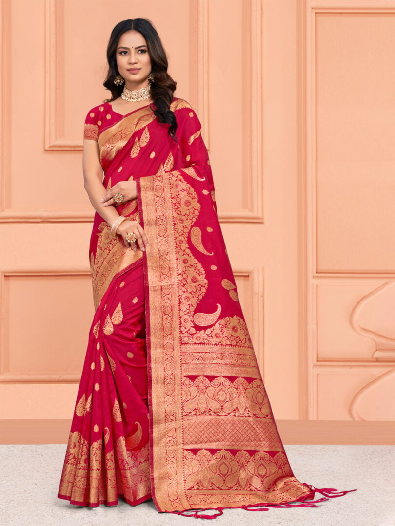 Pink Silk Woven Work Traditional Tassels Saree