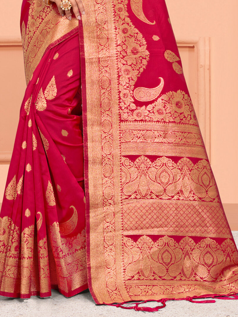 Pink Silk Woven Work Traditional Tassels Saree