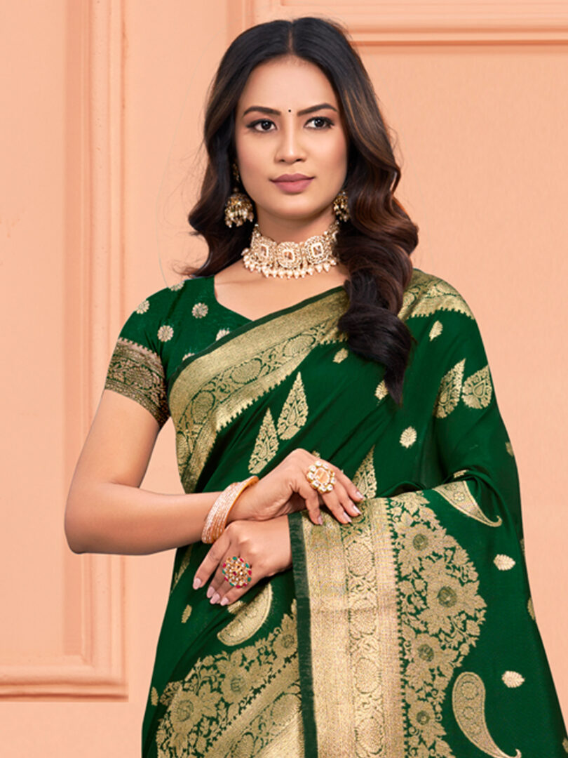 Green Silk Woven Work Traditional Tassels Saree