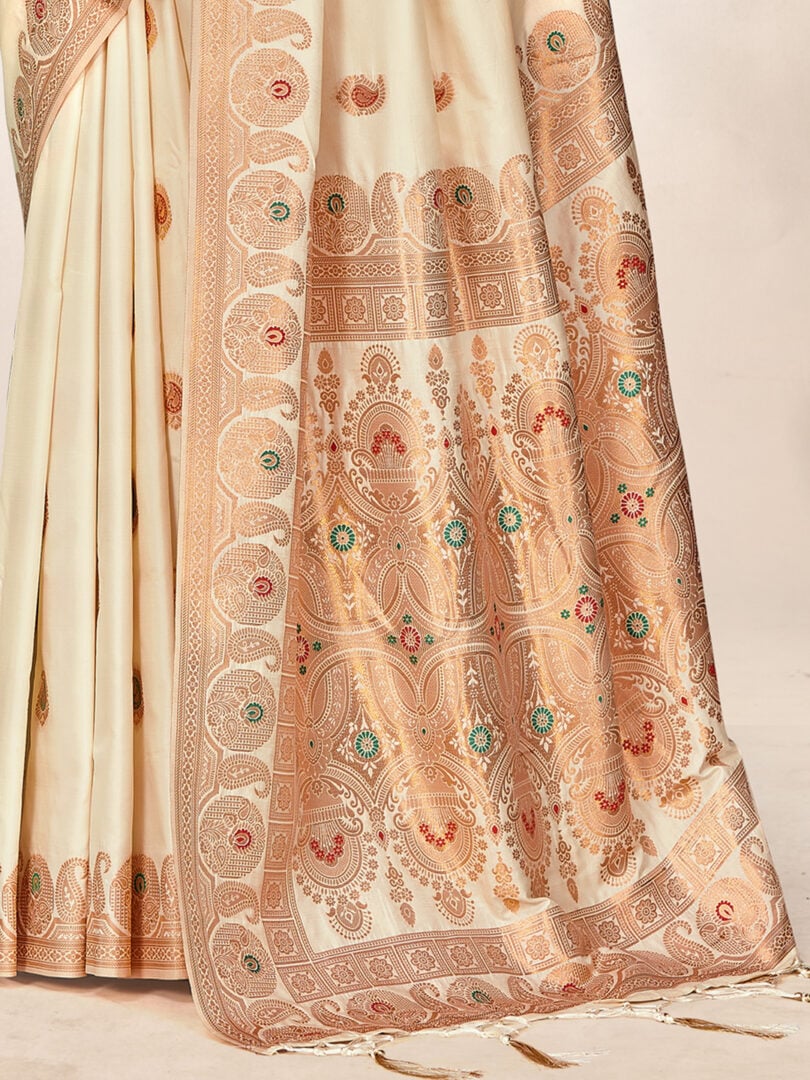 Off White Silk Woven Work Traditional Saree