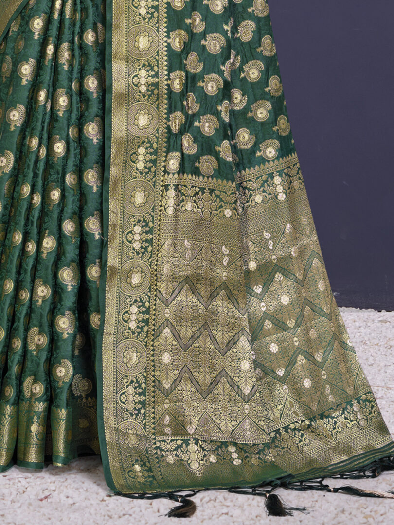 Dark Green Silk Woven Work Traditional Saree