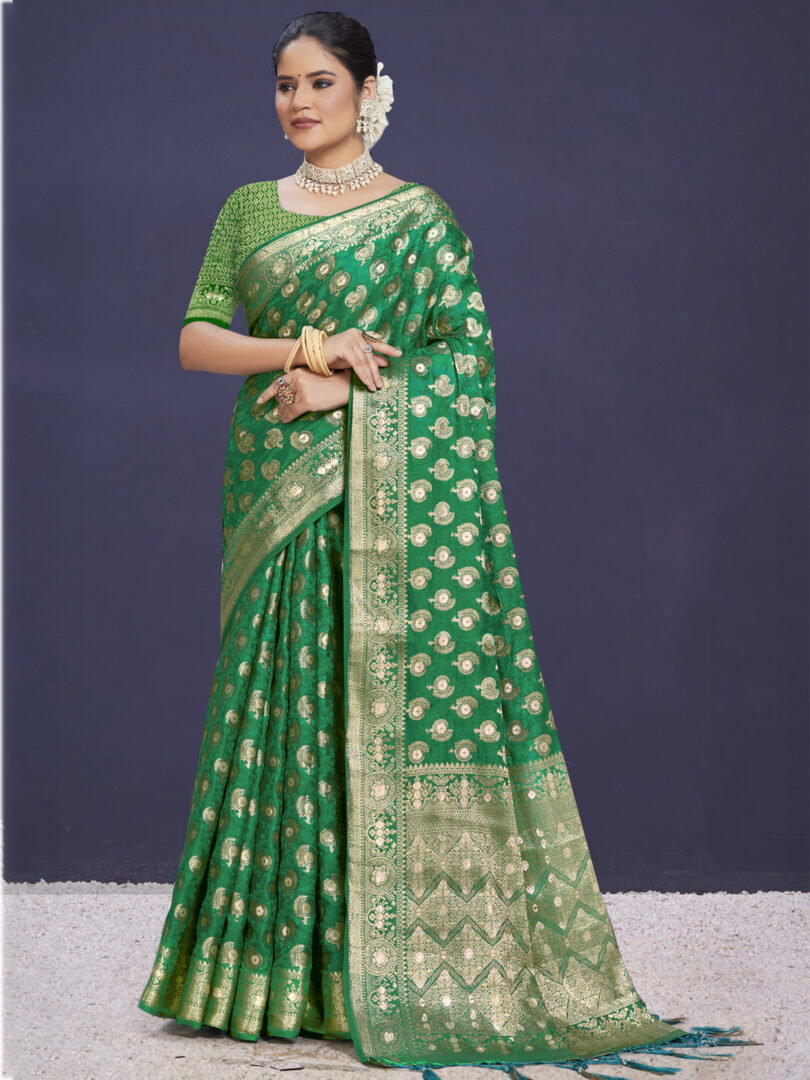 Green Silk Woven Work Traditional Saree