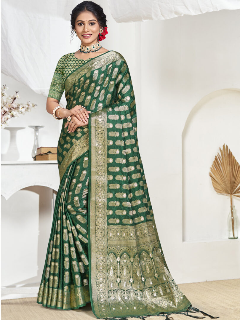 Dark Green Silk Woven Work Traditional Saree