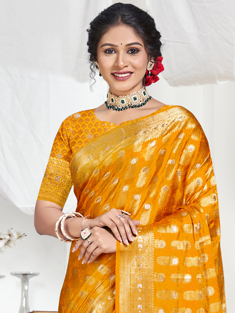 Yellow Silk Woven Work Traditional Saree