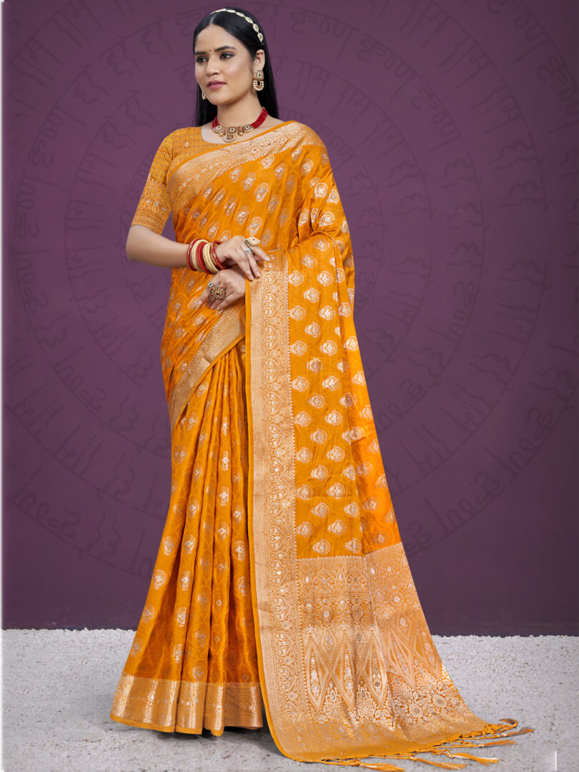 Yellow Silk Woven Work Traditional Saree