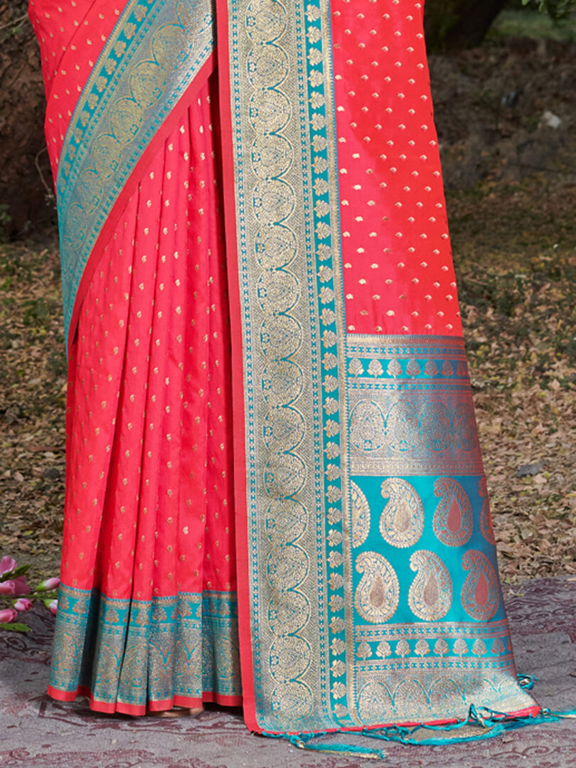 Pink Banarasi Silk Woven Work Traditional Tassels Saree