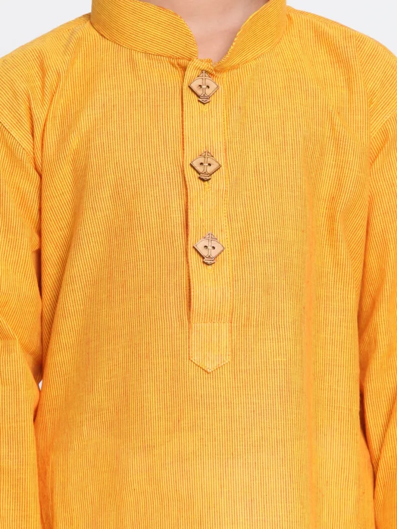 Boys' Yellow and White Pure Cotton Kurta Pyjama Set & Girls' Handloom Cotton Kurta And Straight Pant Set