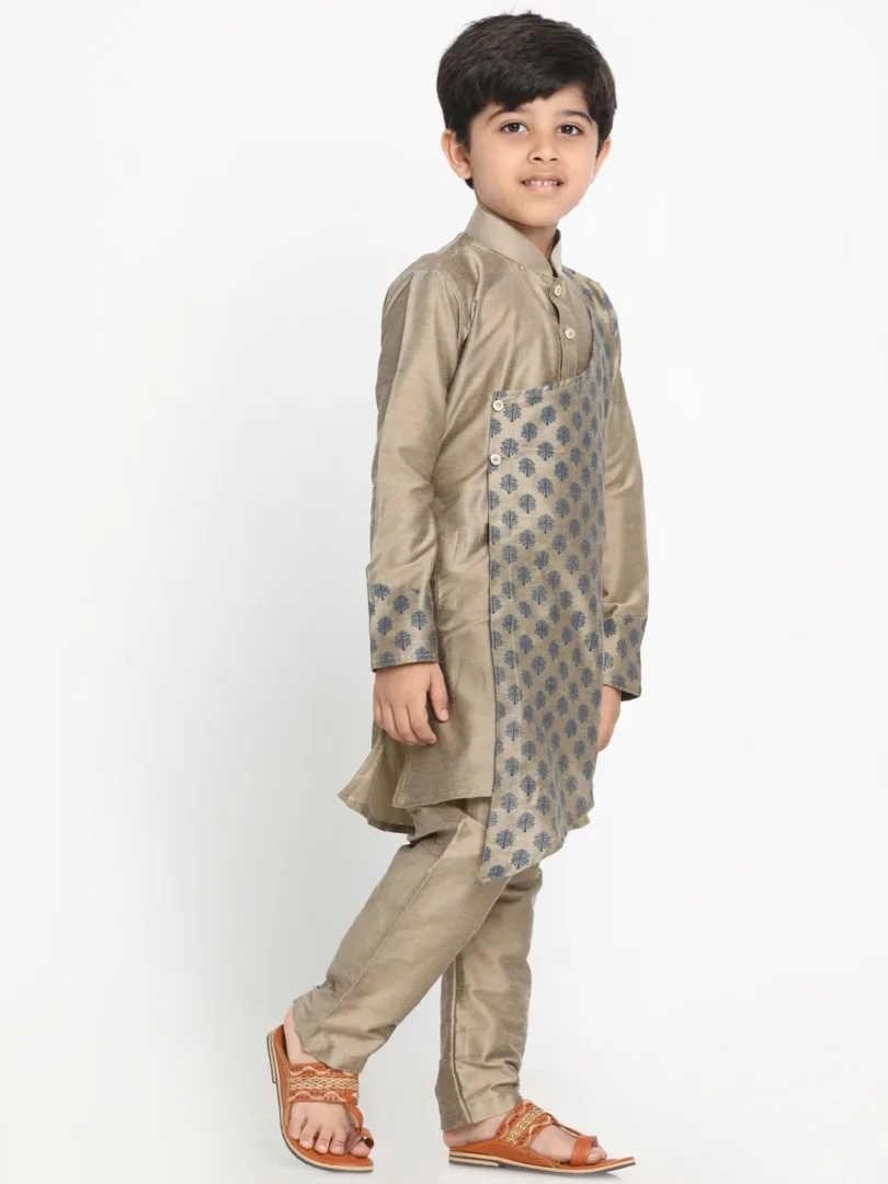 Boys' Chiku Cotton Blend Kurta Pyjama Set & Girls' Chiku Kurta And Pant Set