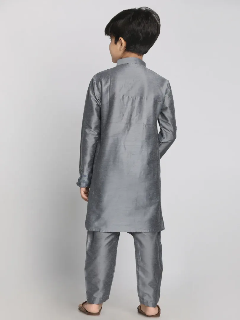 Boys' Grey Cotton Blend Kurta Pyjama Set & Girls' Grey Kurta And Pant Set