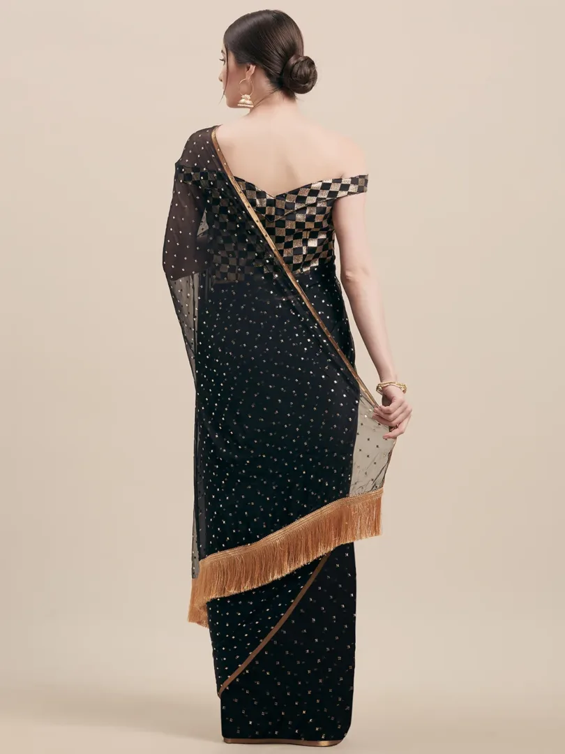 Black Embellished Poly Georgette Saree