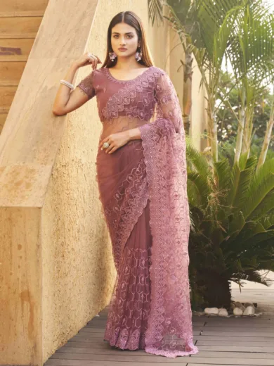 Ethnic Motifs Embroidered Net Heavy Work Saree