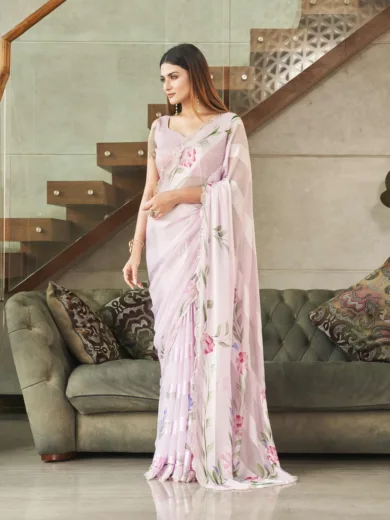 Floral Printed Sequinned Saree