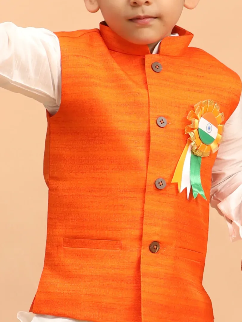 Boys' Tricolor Jacket, Kurta and Dhoti Set.Girls' Orange Green White Palazzo Set