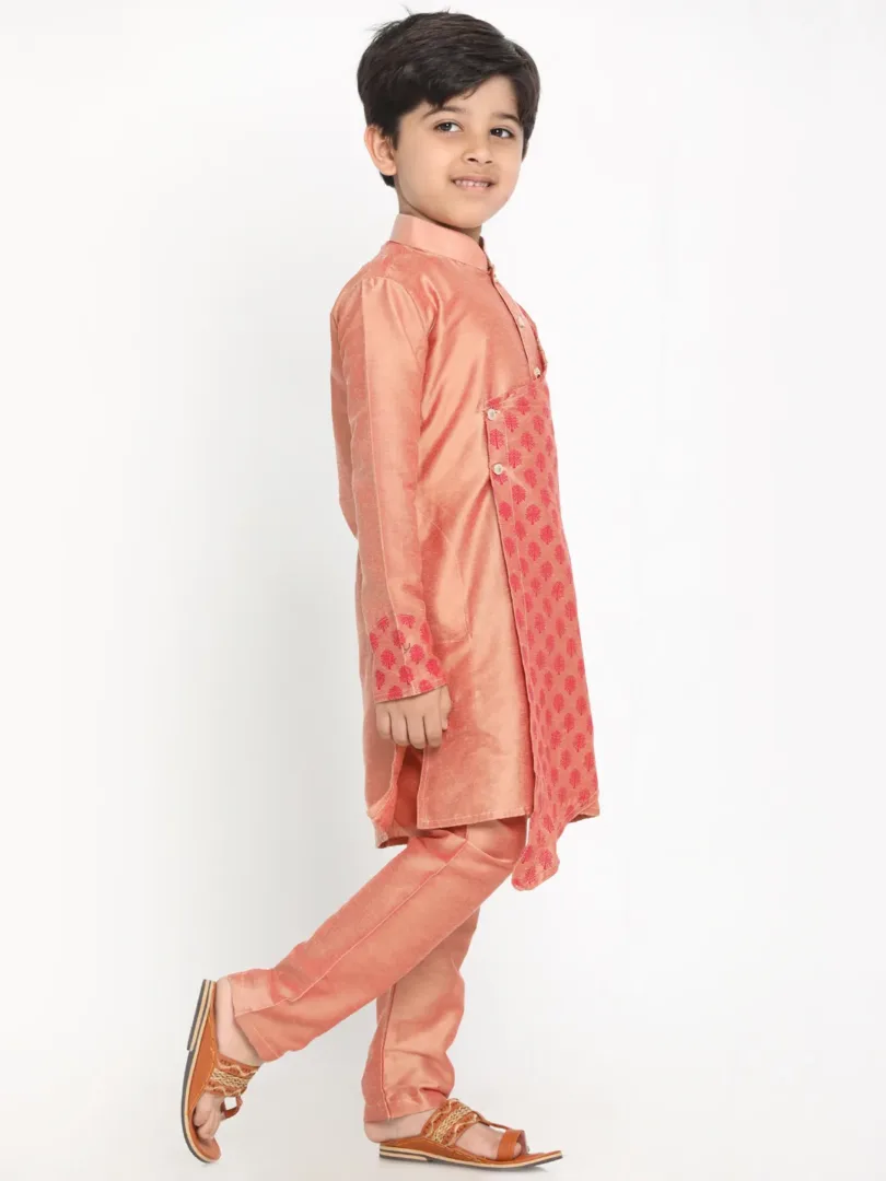 Boys' Pink Cotton Blend Kurta Pyjama Set & Girls' Pink Kurta And Pant Set